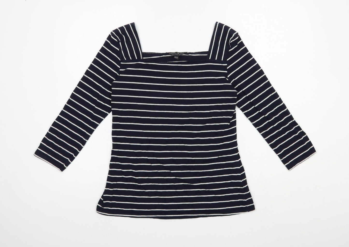 Dorothy Perkins Womens Blue Striped Cotton Basic T-Shirt Size 14 Square Neck