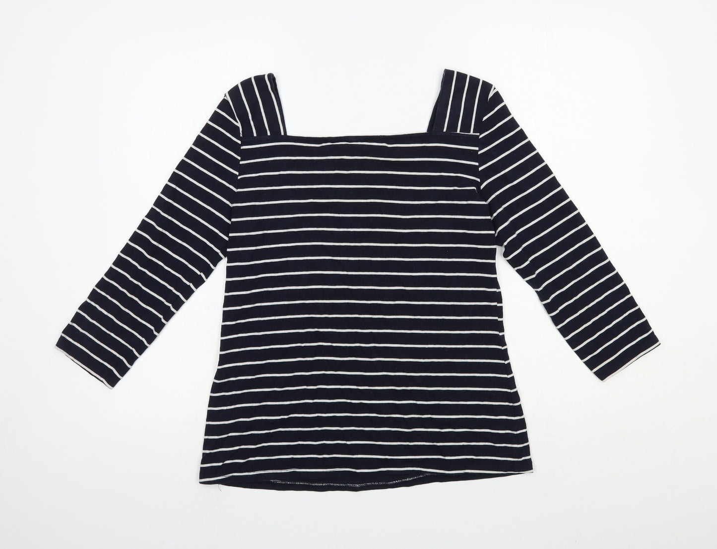 Dorothy Perkins Womens Blue Striped Cotton Basic T-Shirt Size 14 Square Neck