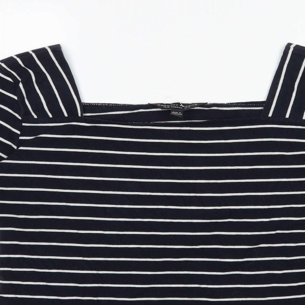 Dorothy Perkins Womens Blue Striped Cotton Basic T-Shirt Size 14 Square Neck