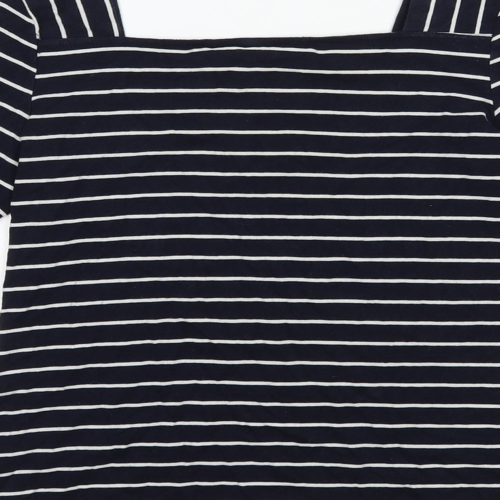 Dorothy Perkins Womens Blue Striped Cotton Basic T-Shirt Size 14 Square Neck