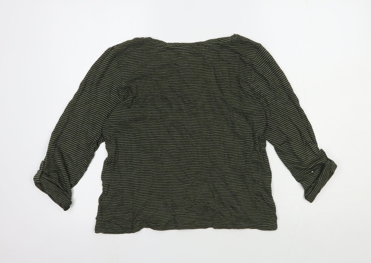 Indigo Womens Green Striped Cotton Basic T-Shirt Size 10 Round Neck