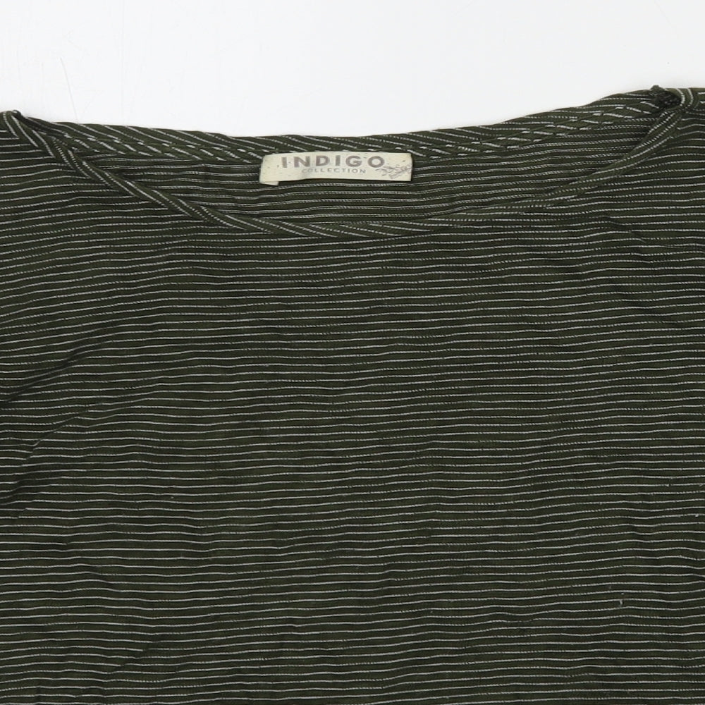 Indigo Womens Green Striped Cotton Basic T-Shirt Size 10 Round Neck