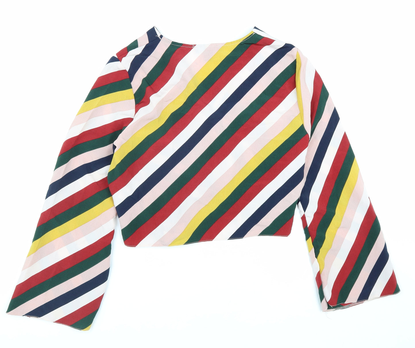 Primark Womens Multicoloured Striped Polyester Wrap Blouse Size 12 V-Neck