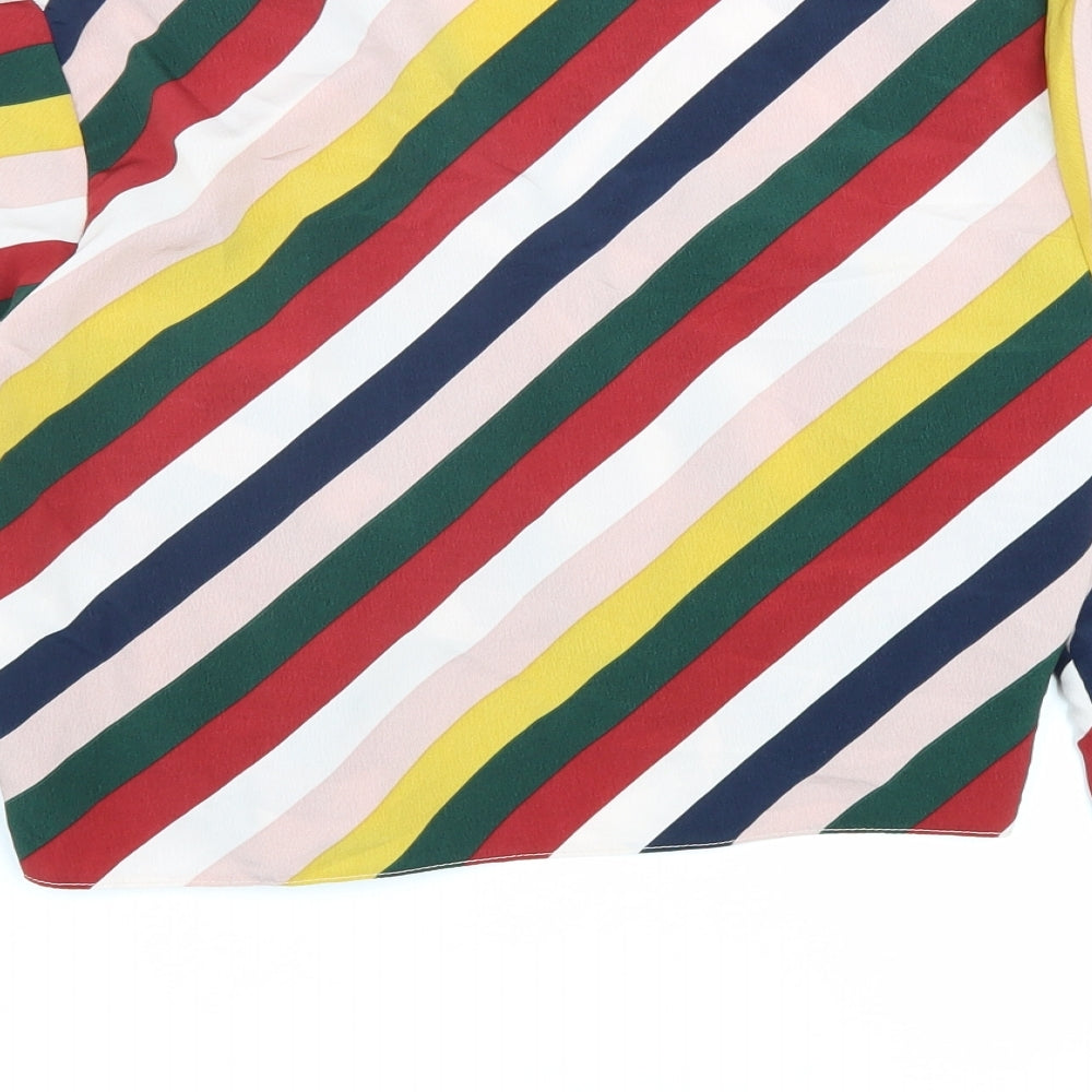 Primark Womens Multicoloured Striped Polyester Wrap Blouse Size 12 V-Neck