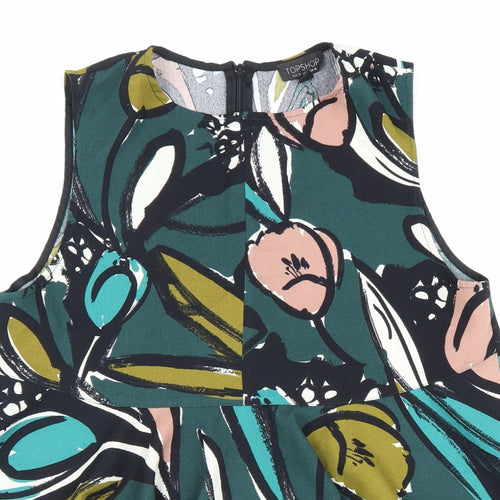 Topshop Womens Multicoloured Geometric Polyester Basic Blouse Size 10 Round Neck