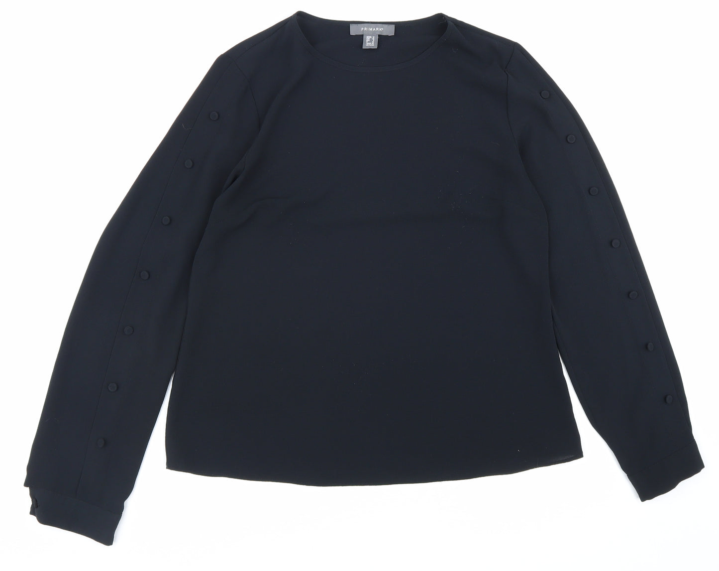 Primark Womens Black Polyester Basic Blouse Size 12 Round Neck