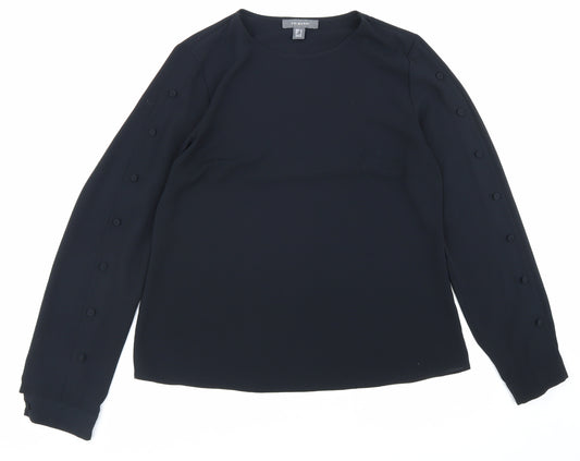 Front view of Primark women’s black polyester basic blouse, size UK 12, round neck