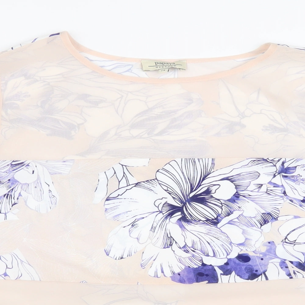 Papaya Womens Multicoloured Floral Polyester Basic Blouse Size 14 Round Neck