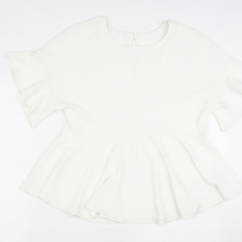 Preworn Womens White Polyester Basic Blouse Size 14 Round Neck