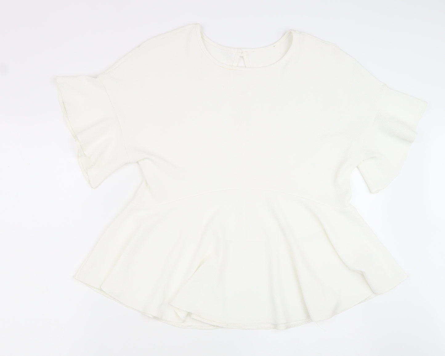 Preworn Womens White Polyester Basic Blouse Size 14 Round Neck