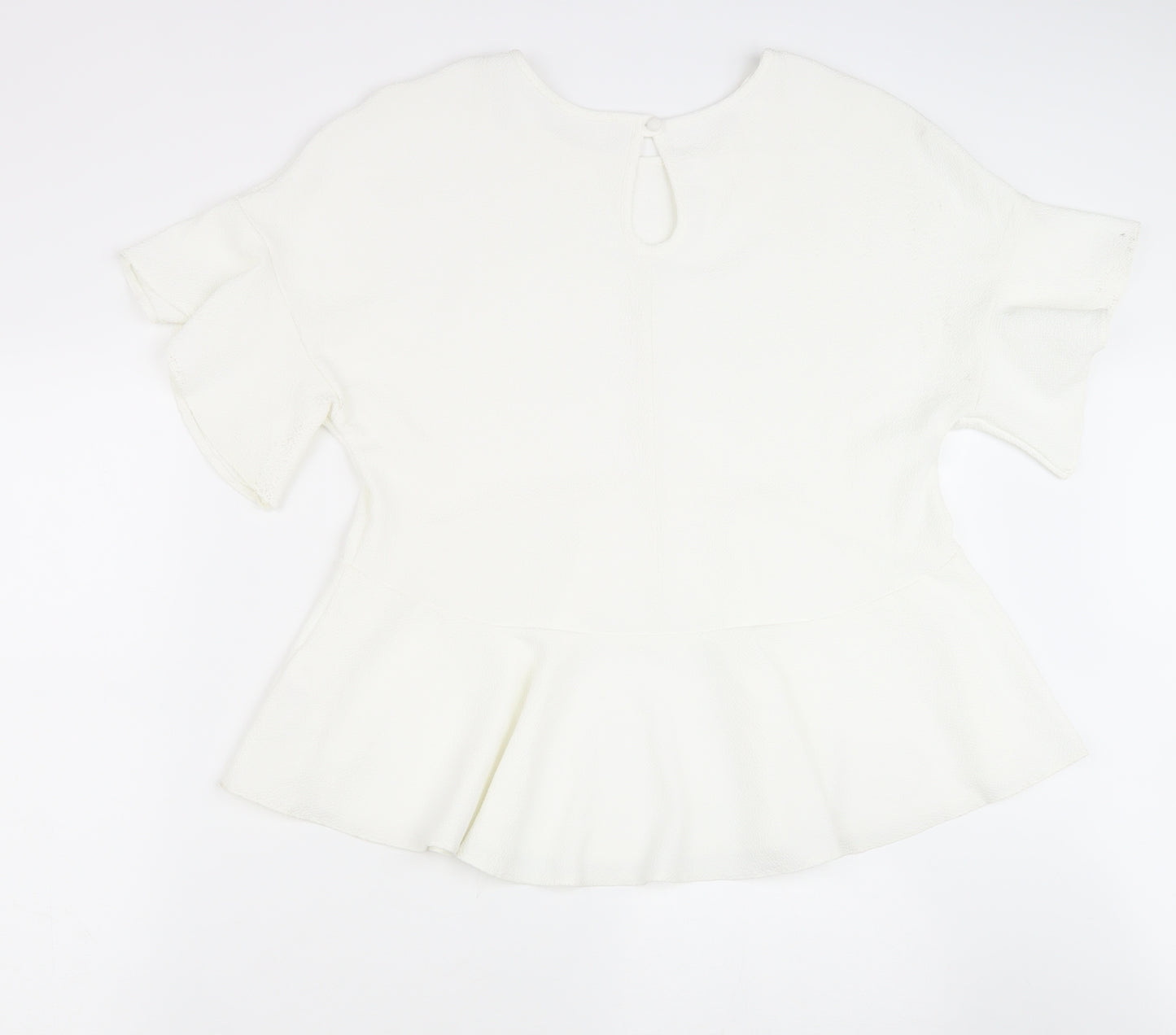 Preworn Womens White Polyester Basic Blouse Size 14 Round Neck