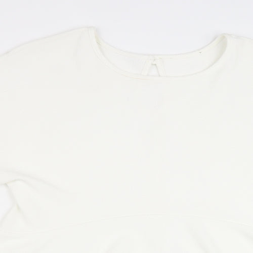 Preworn Womens White Polyester Basic Blouse Size 14 Round Neck