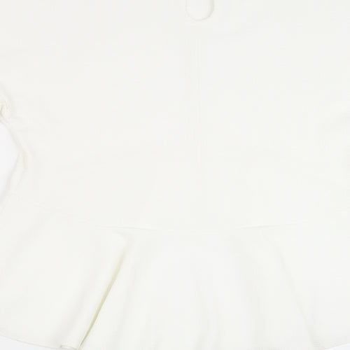 Preworn Womens White Polyester Basic Blouse Size 14 Round Neck