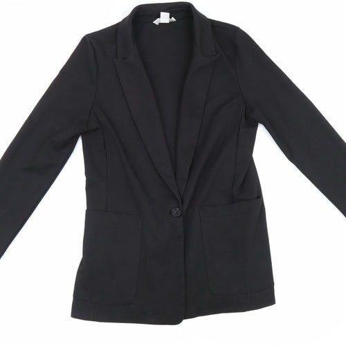 H&M Womens Black Polyester Jacket Suit Jacket Size 38