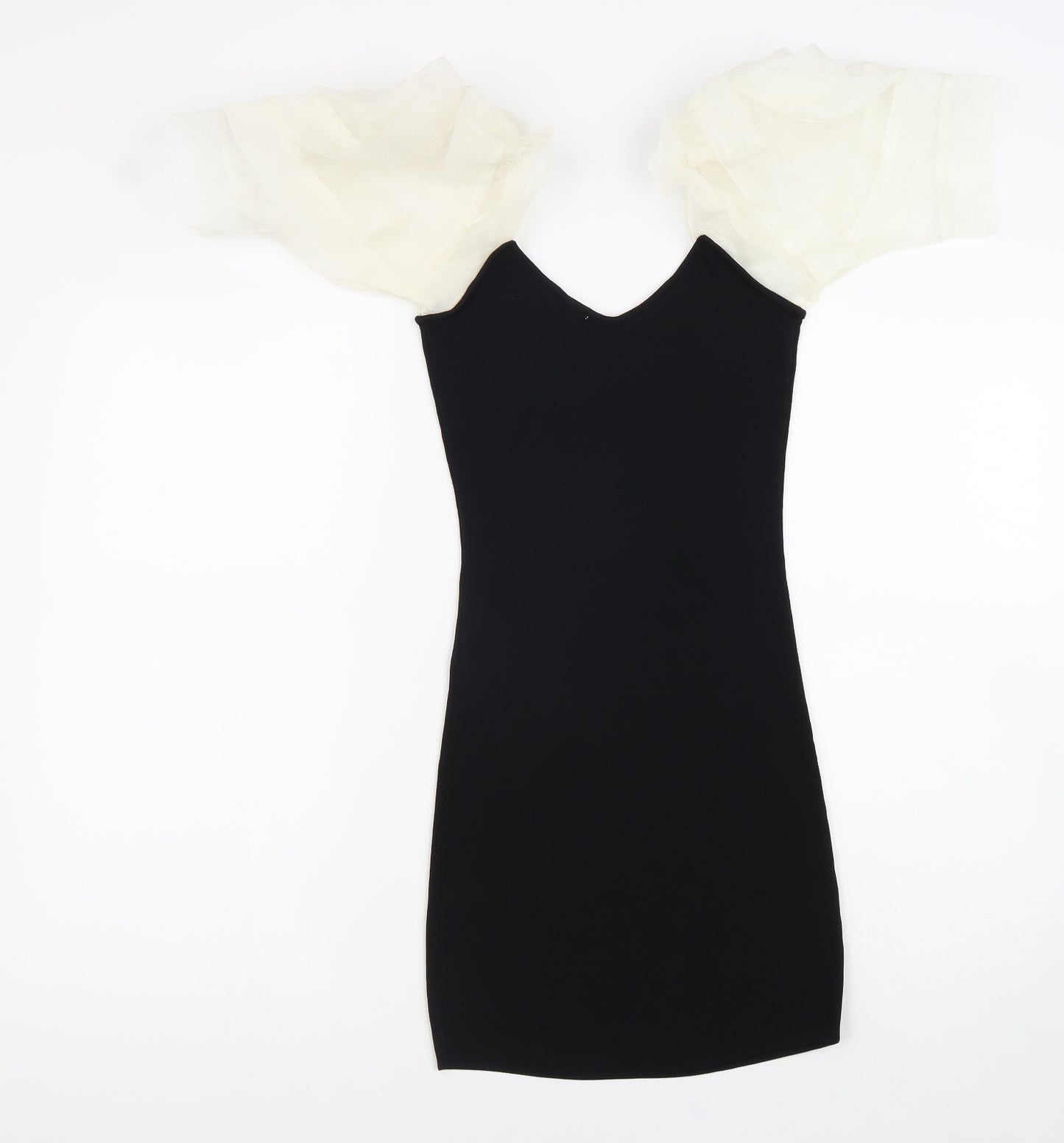 Zara Womens Black Polyester Bodycon Size XS V-Neck Pullover - Balloon Sleeves