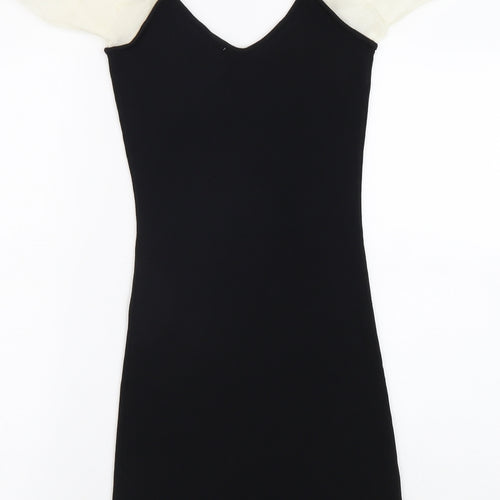 Zara Womens Black Polyester Bodycon Size XS V-Neck Pullover - Balloon Sleeves