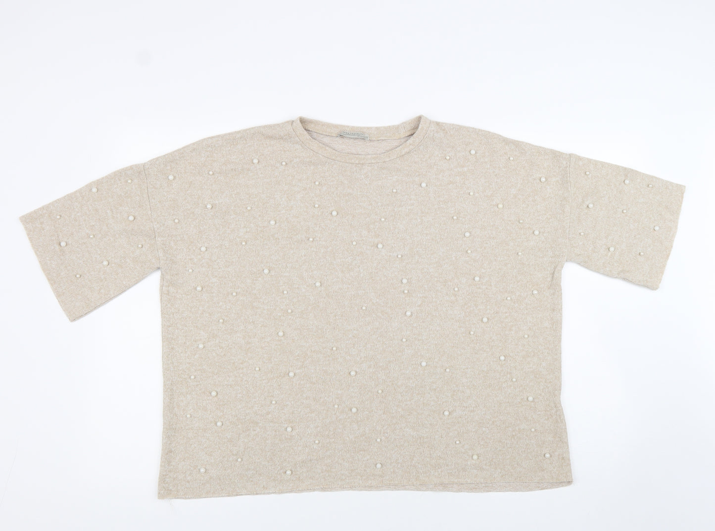 Zara Womens Beige Crew Neck Polyester Pullover Jumper Size M