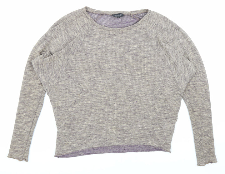 Topshop Womens Grey Polyester Basic Blouse Size 8 Round Neck