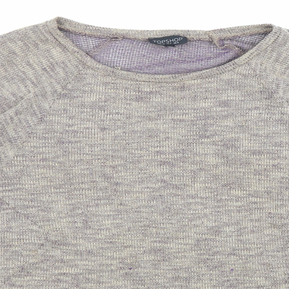 Topshop Womens Grey Polyester Basic Blouse Size 8 Round Neck