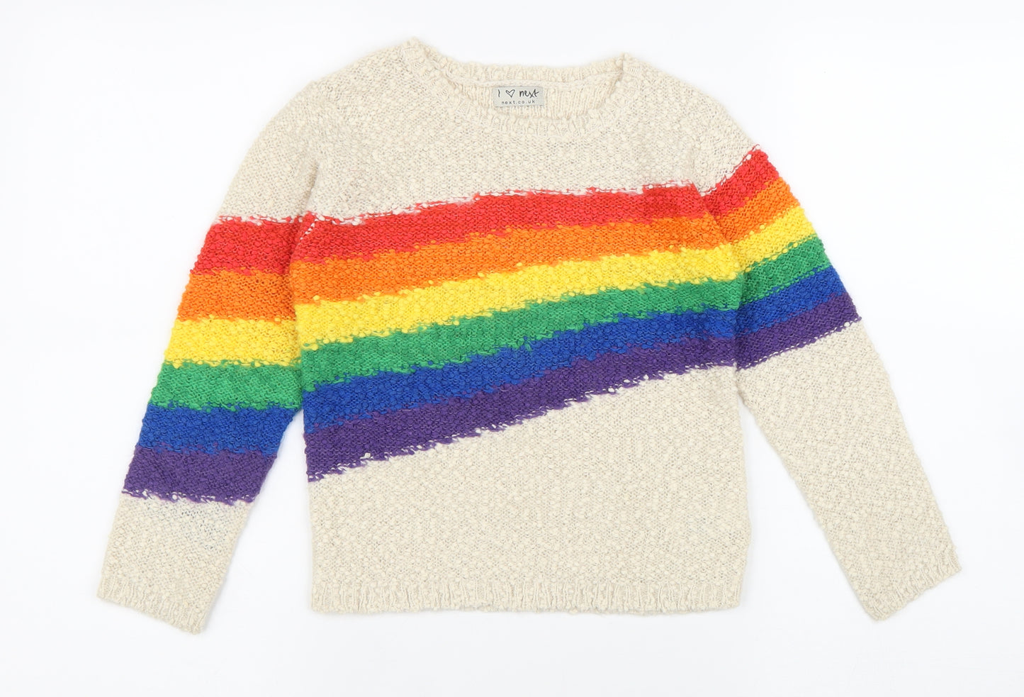 NEXT Girls Multicoloured Crew Neck Acrylic Pullover Jumper Size 6 Years Pullover - Rainbow