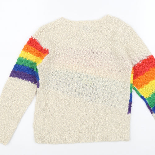 NEXT Girls Multicoloured Crew Neck Acrylic Pullover Jumper Size 6 Years Pullover - Rainbow