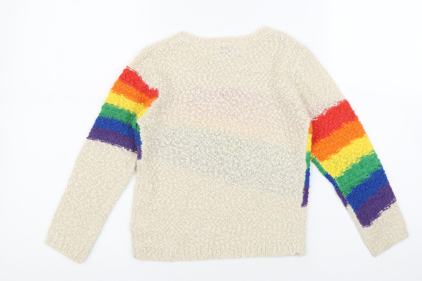 NEXT Girls Multicoloured Crew Neck Acrylic Pullover Jumper Size 6 Years Pullover - Rainbow