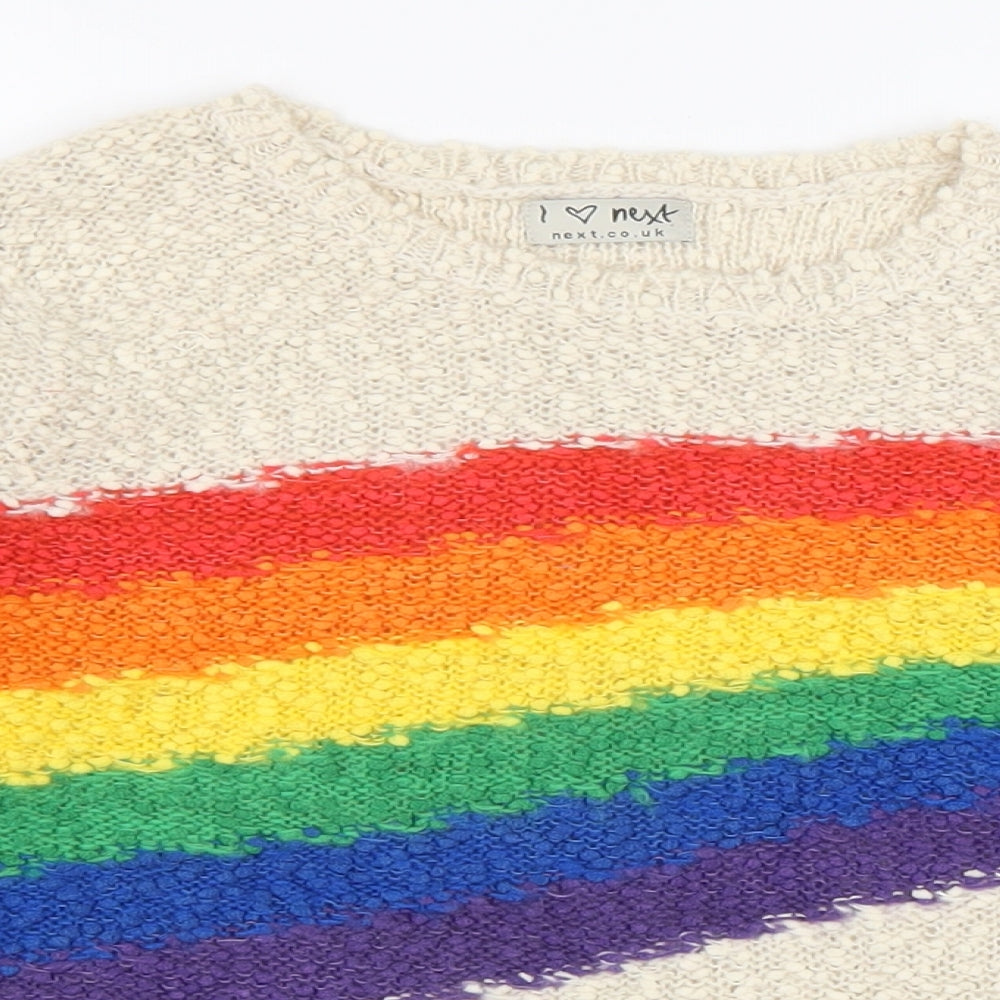 NEXT Girls Multicoloured Crew Neck Acrylic Pullover Jumper Size 6 Years Pullover - Rainbow