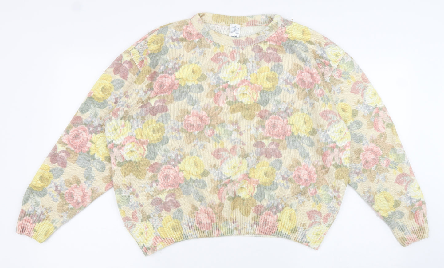 Littlewoods Womens Multicoloured Crew Neck Floral Acrylic Pullover Jumper Size 18