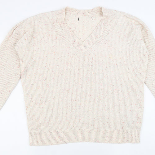 Marks and Spencer Womens Beige V-Neck Cotton Pullover Jumper Size M