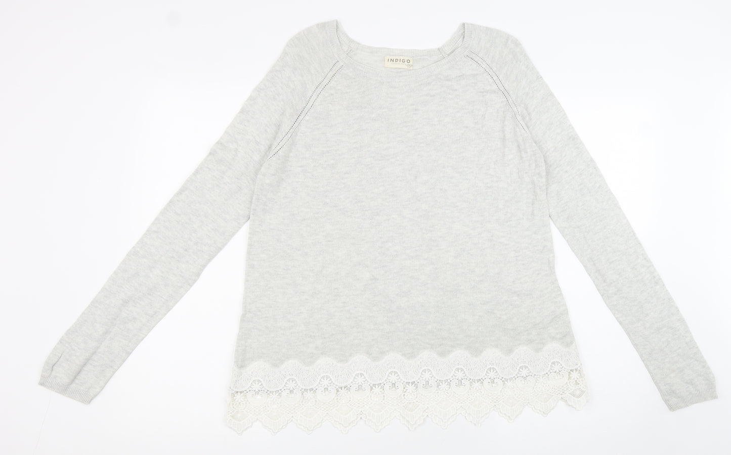 Marks and Spencer Womens Grey Acrylic Basic Blouse Size 12 Round Neck - Lace Detail
