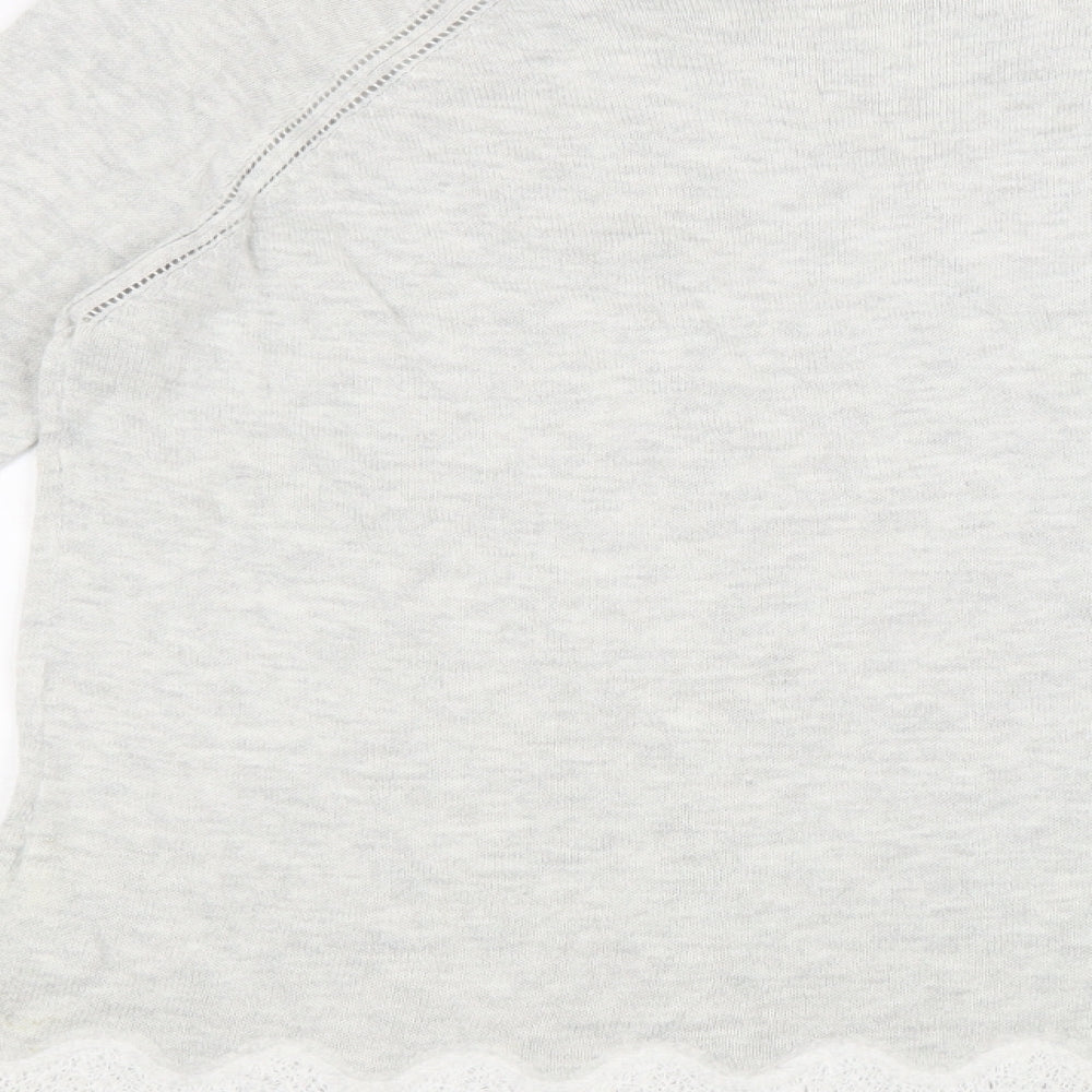 Marks and Spencer Womens Grey Acrylic Basic Blouse Size 12 Round Neck - Lace Detail