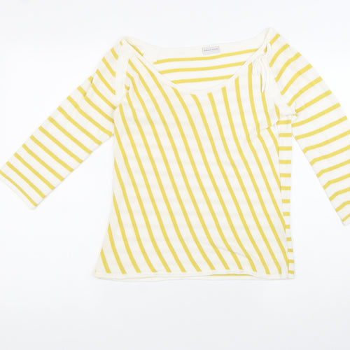 Minuet Petite Womens Yellow Striped Viscose Basic T-Shirt Size S Scoop Neck