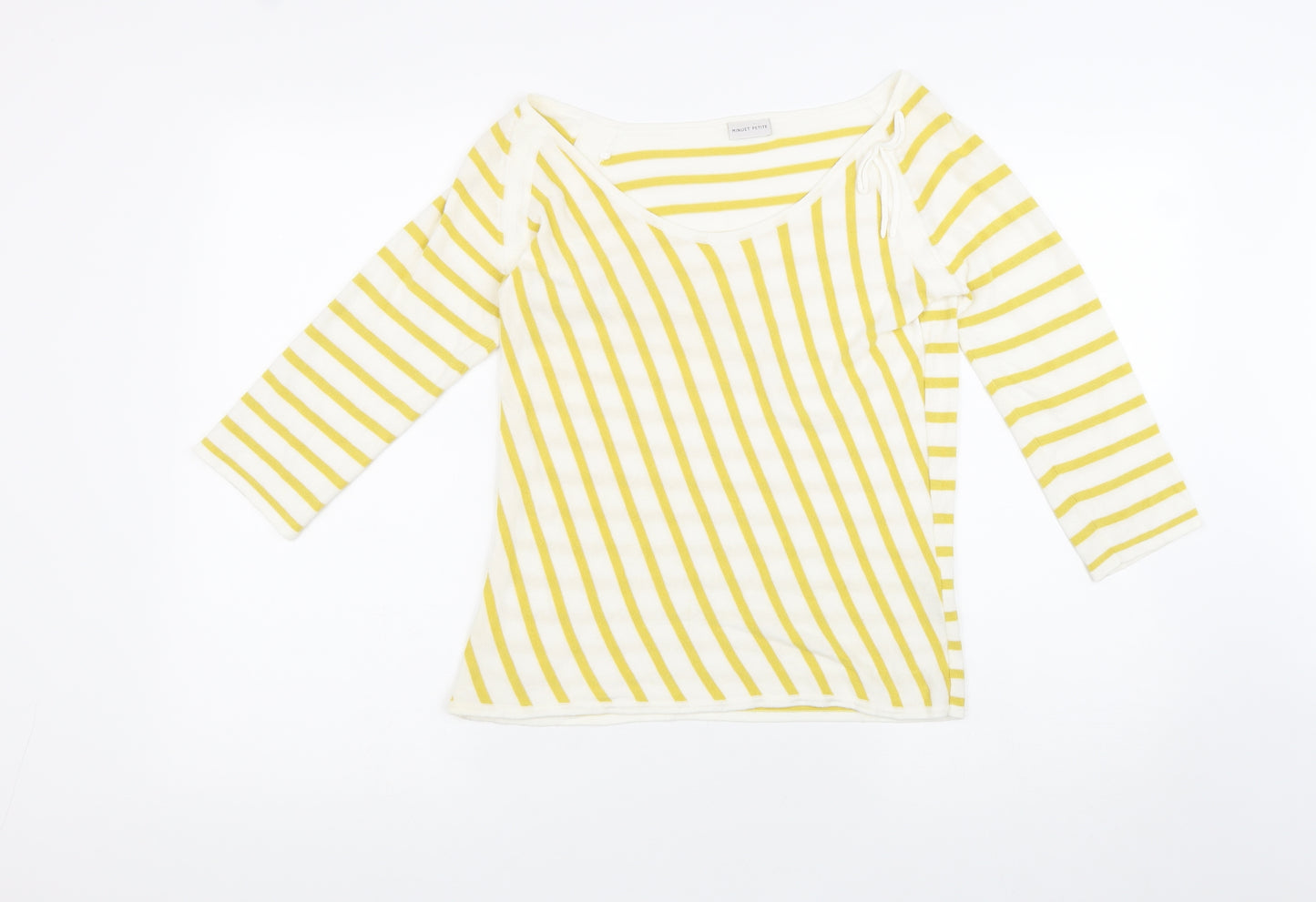 Minuet Petite Womens Yellow Striped Viscose Basic T-Shirt Size S Scoop Neck