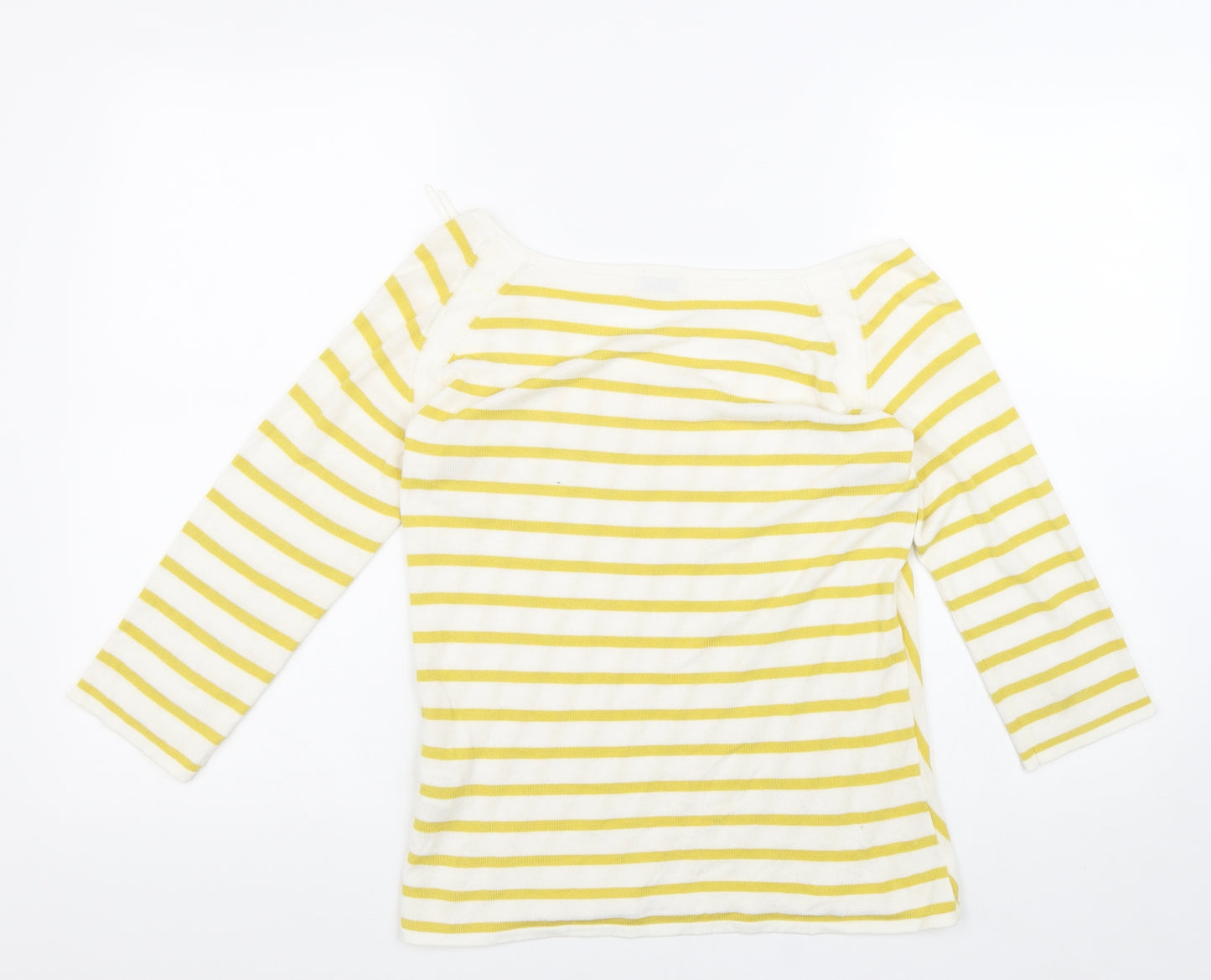 Minuet Petite Womens Yellow Striped Viscose Basic T-Shirt Size S Scoop Neck