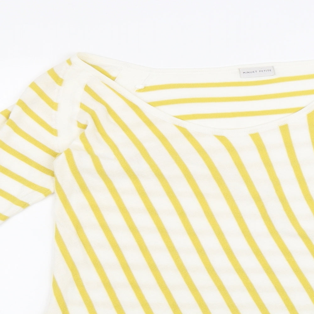 Minuet Petite Womens Yellow Striped Viscose Basic T-Shirt Size S Scoop Neck