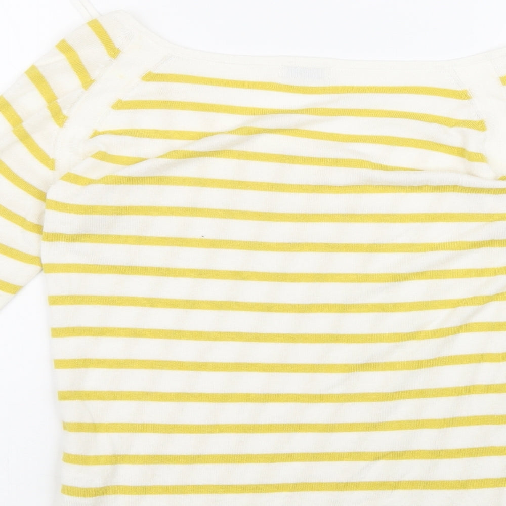 Minuet Petite Womens Yellow Striped Viscose Basic T-Shirt Size S Scoop Neck