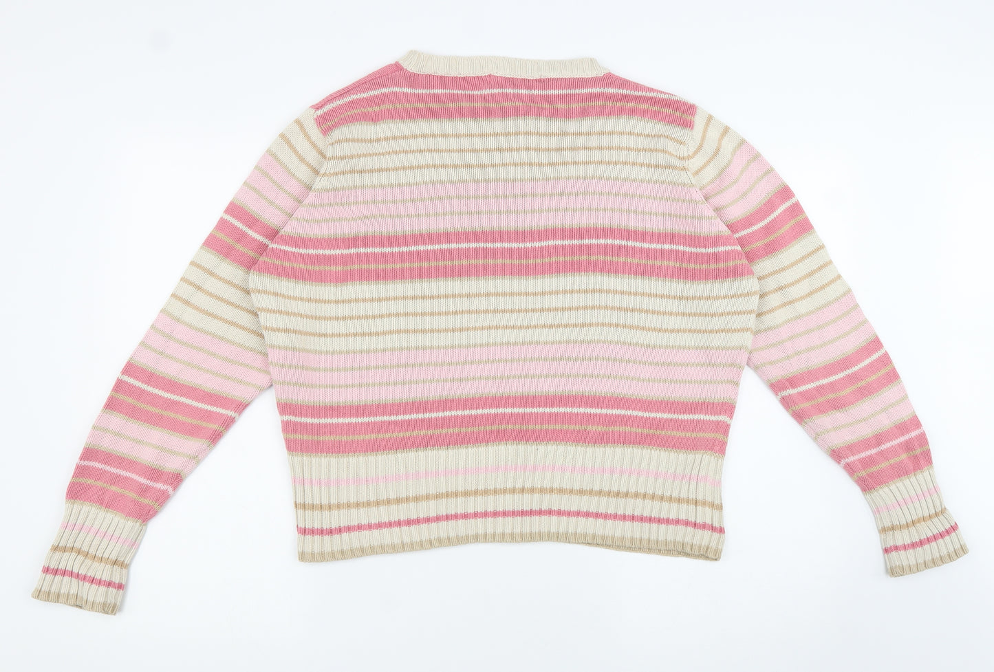 EWM Womens Multicoloured Round Neck Striped 100% Cotton Pullover Jumper Size L - Size 18-20