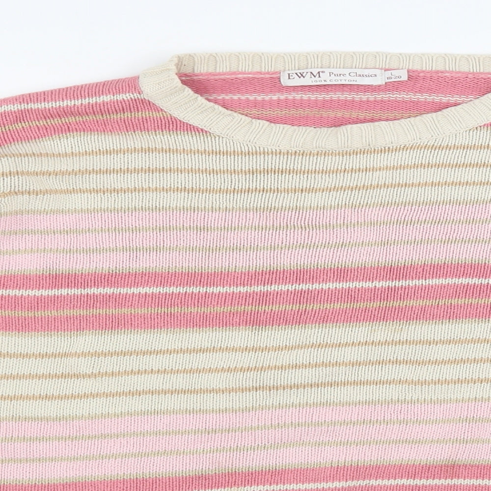 EWM Womens Multicoloured Round Neck Striped 100% Cotton Pullover Jumper Size L - Size 18-20