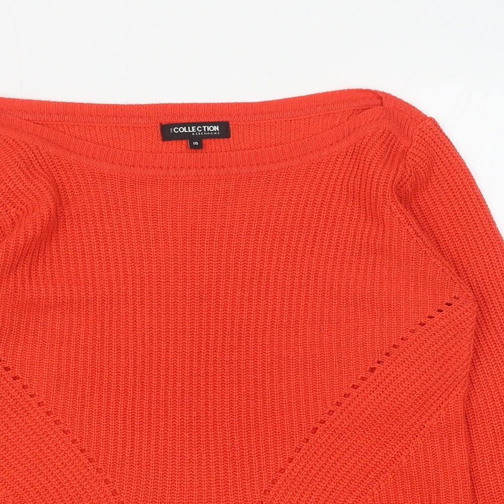 Debenhams Womens Orange Boat Neck Acrylic Pullover Jumper Size 10