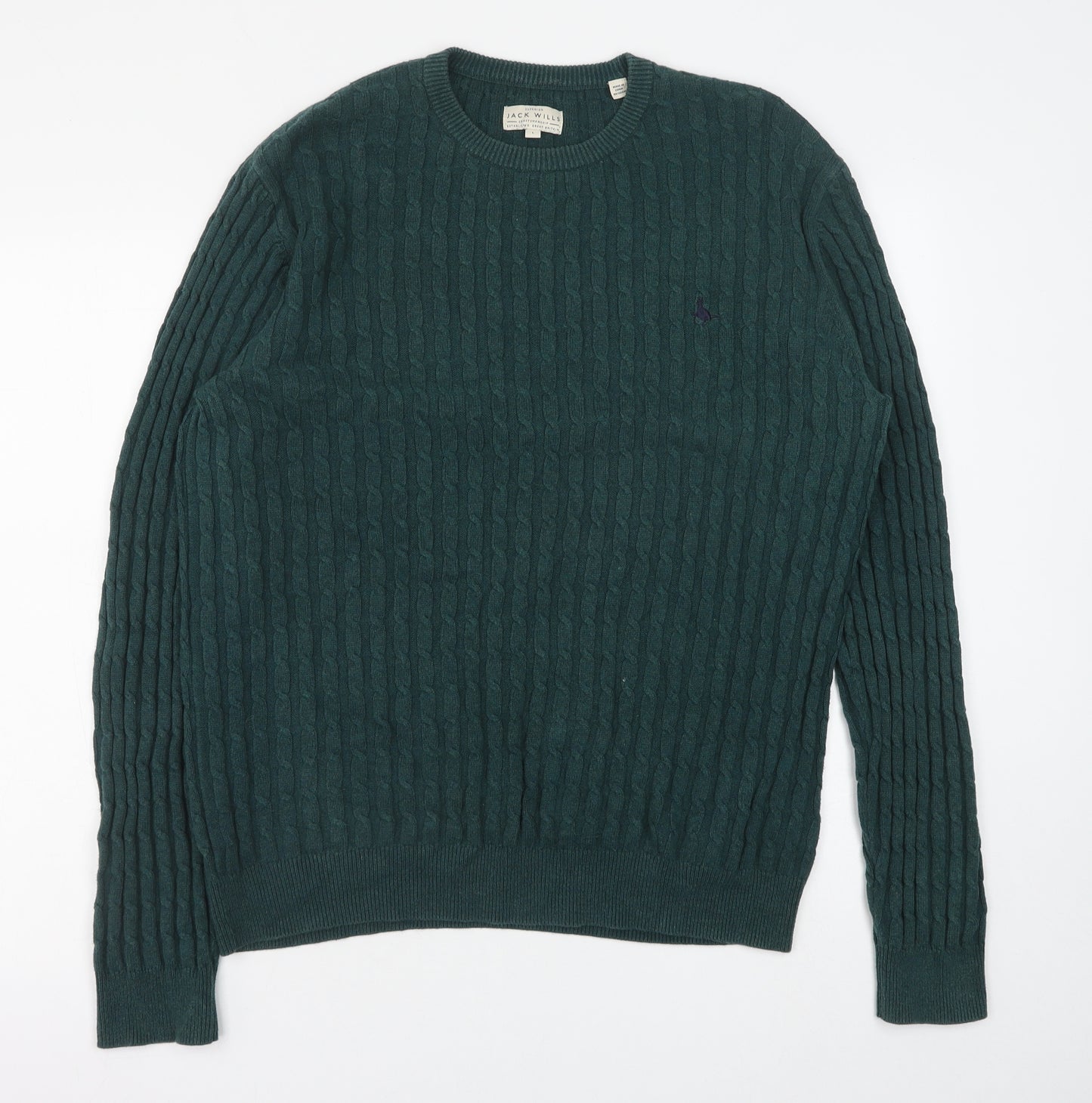 Jack Wills Mens Green Round Neck Cotton Pullover Jumper Size L