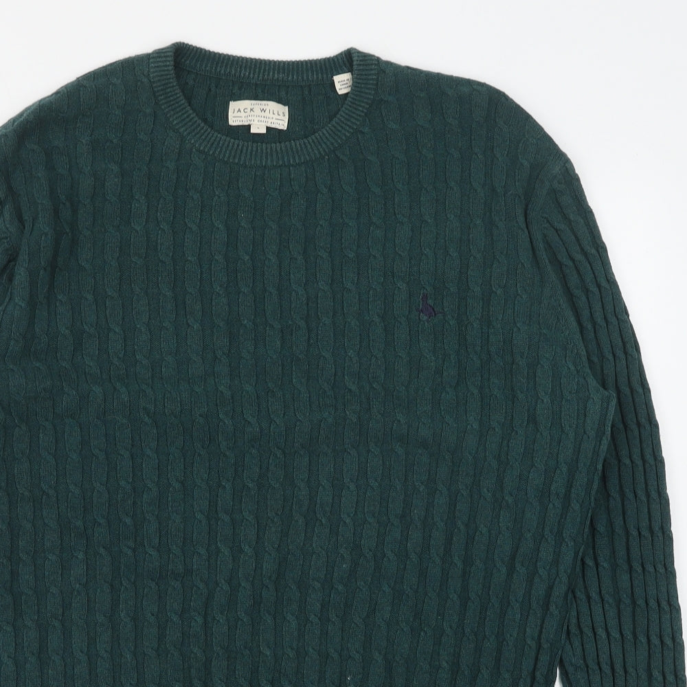 Jack Wills Mens Green Round Neck Cotton Pullover Jumper Size L