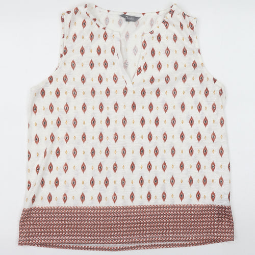 Principles Womens White Geometric Polyester Basic Blouse Size 16 V-Neck