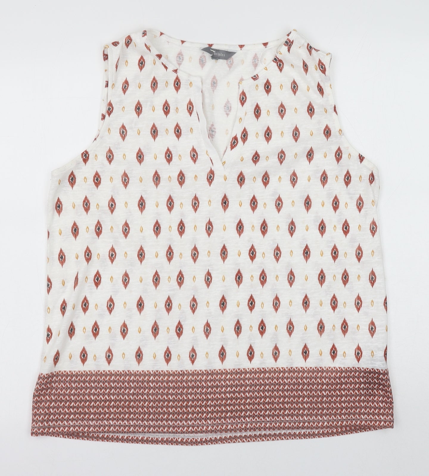 Principles Womens White Geometric Polyester Basic Blouse Size 16 V-Neck