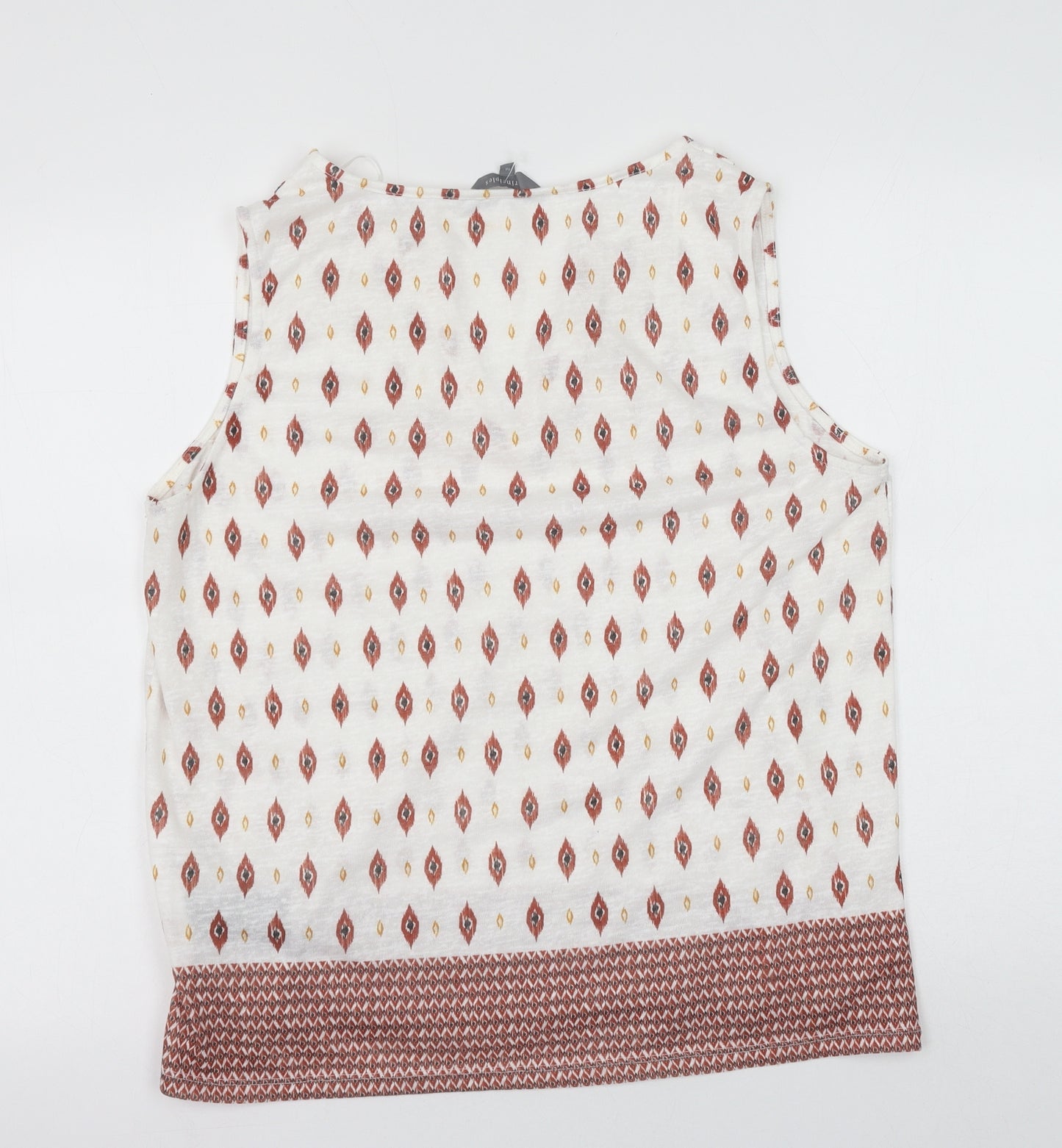 Principles Womens White Geometric Polyester Basic Blouse Size 16 V-Neck