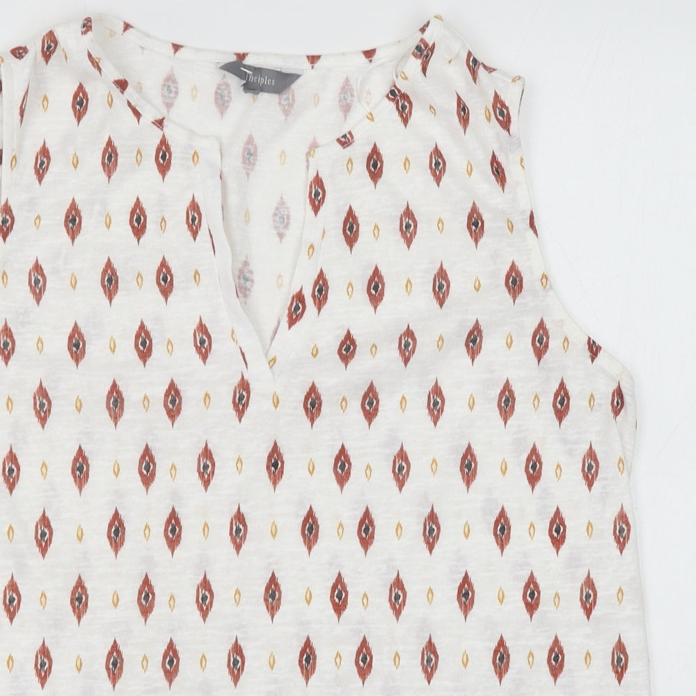Principles Womens White Geometric Polyester Basic Blouse Size 16 V-Neck