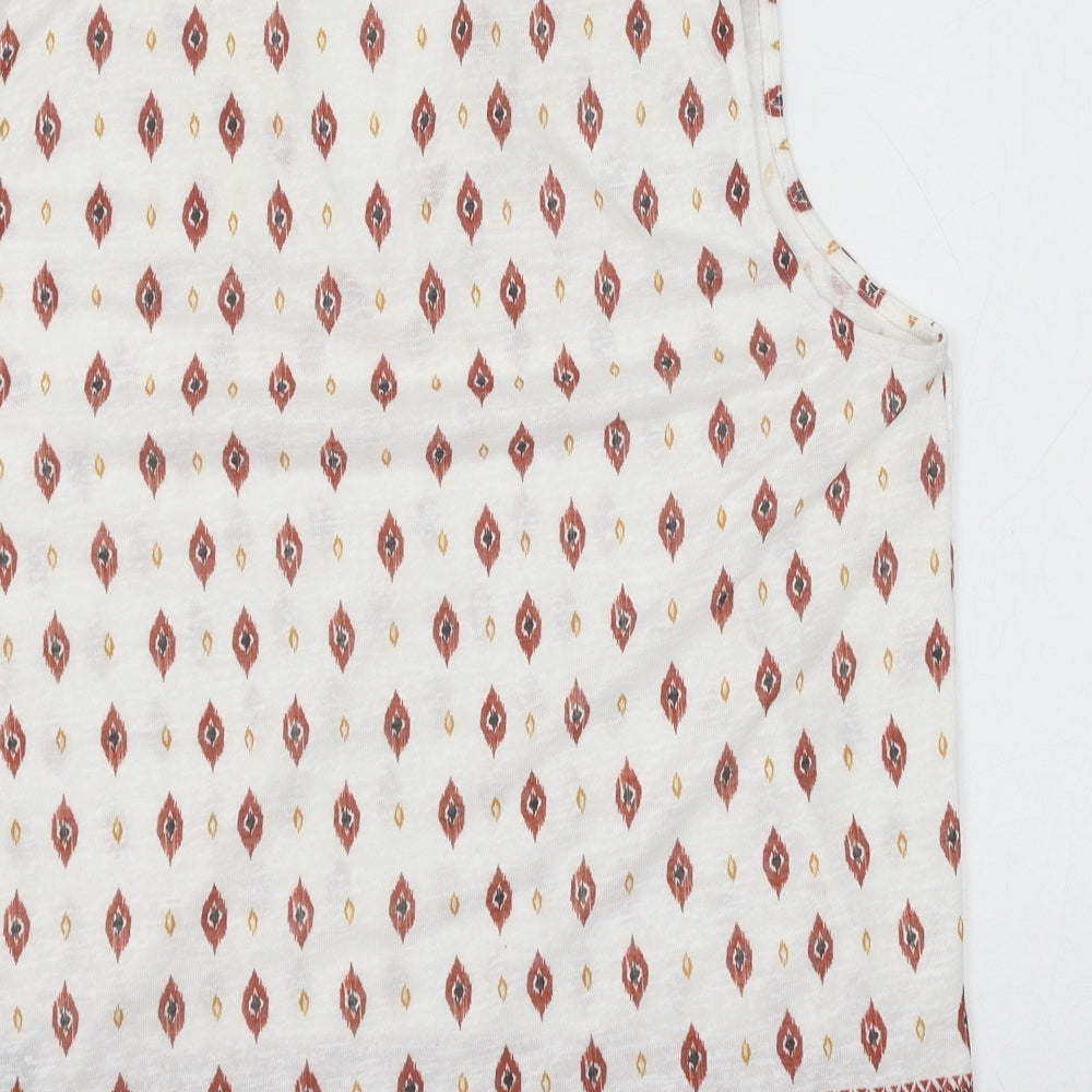 Principles Womens White Geometric Polyester Basic Blouse Size 16 V-Neck