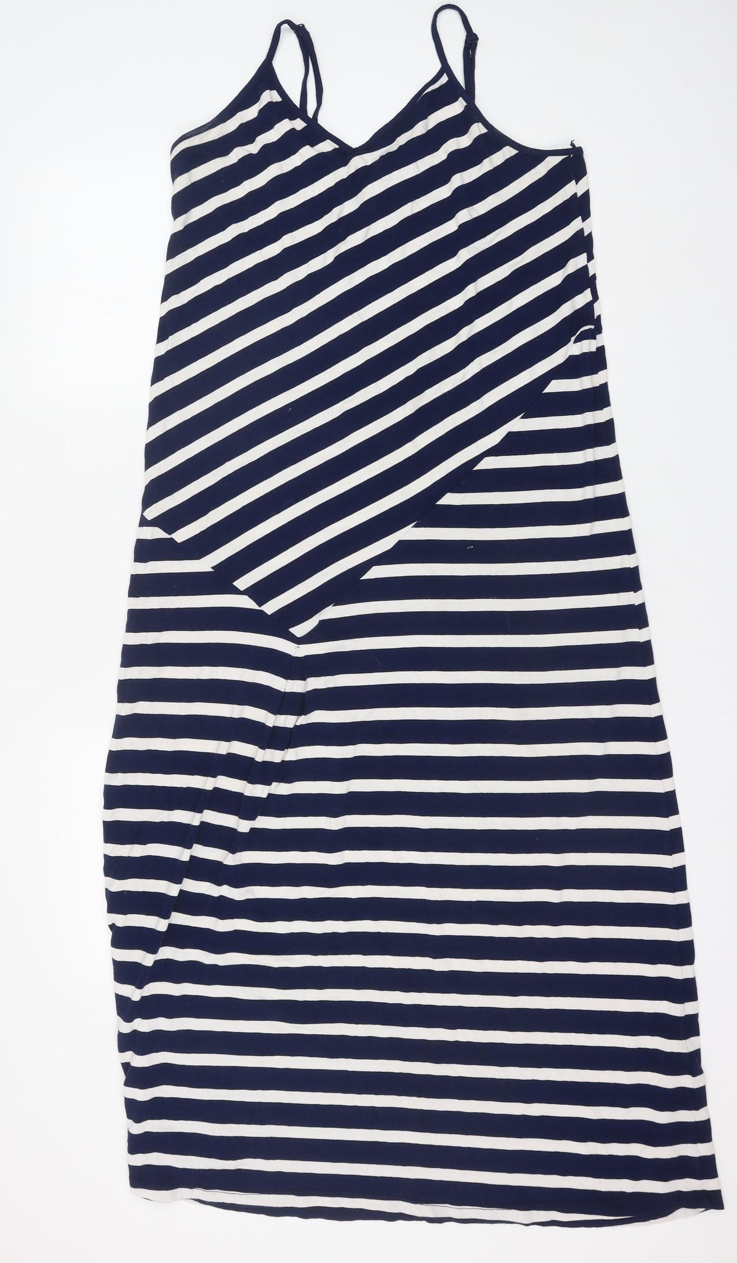 TU Womens Blue Striped Viscose Slip Dress Size 14 V-Neck Pullover