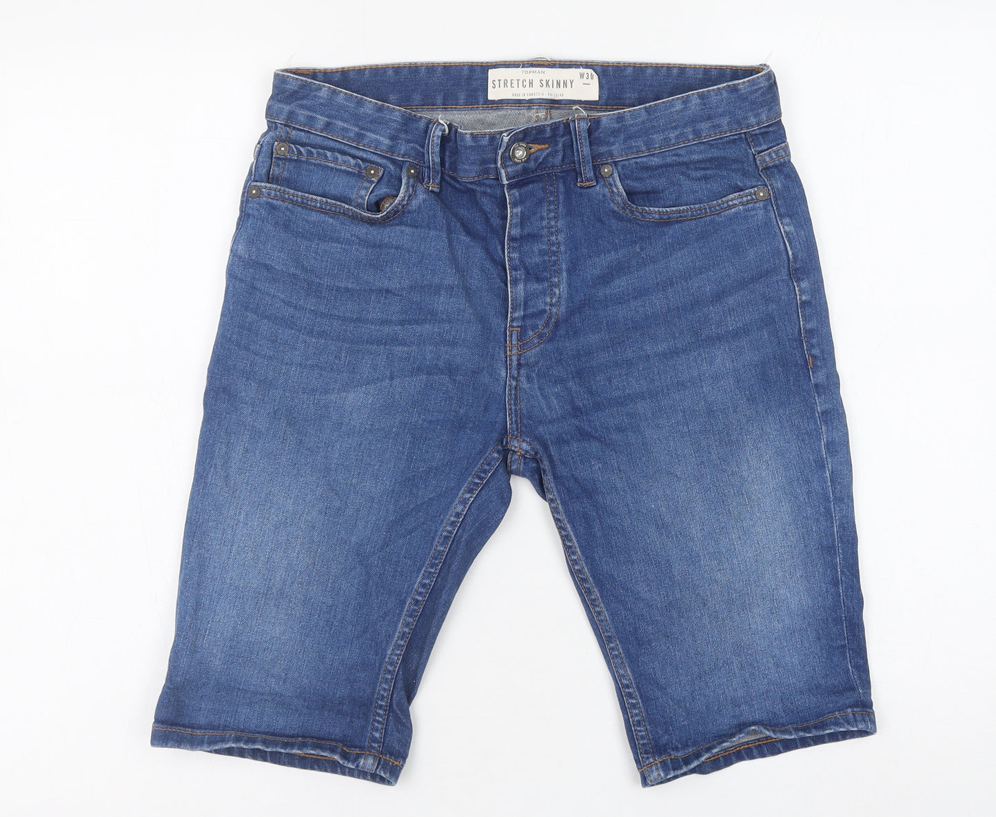 Topman Mens Blue Cotton Bermuda Shorts Size 30 in Regular Button