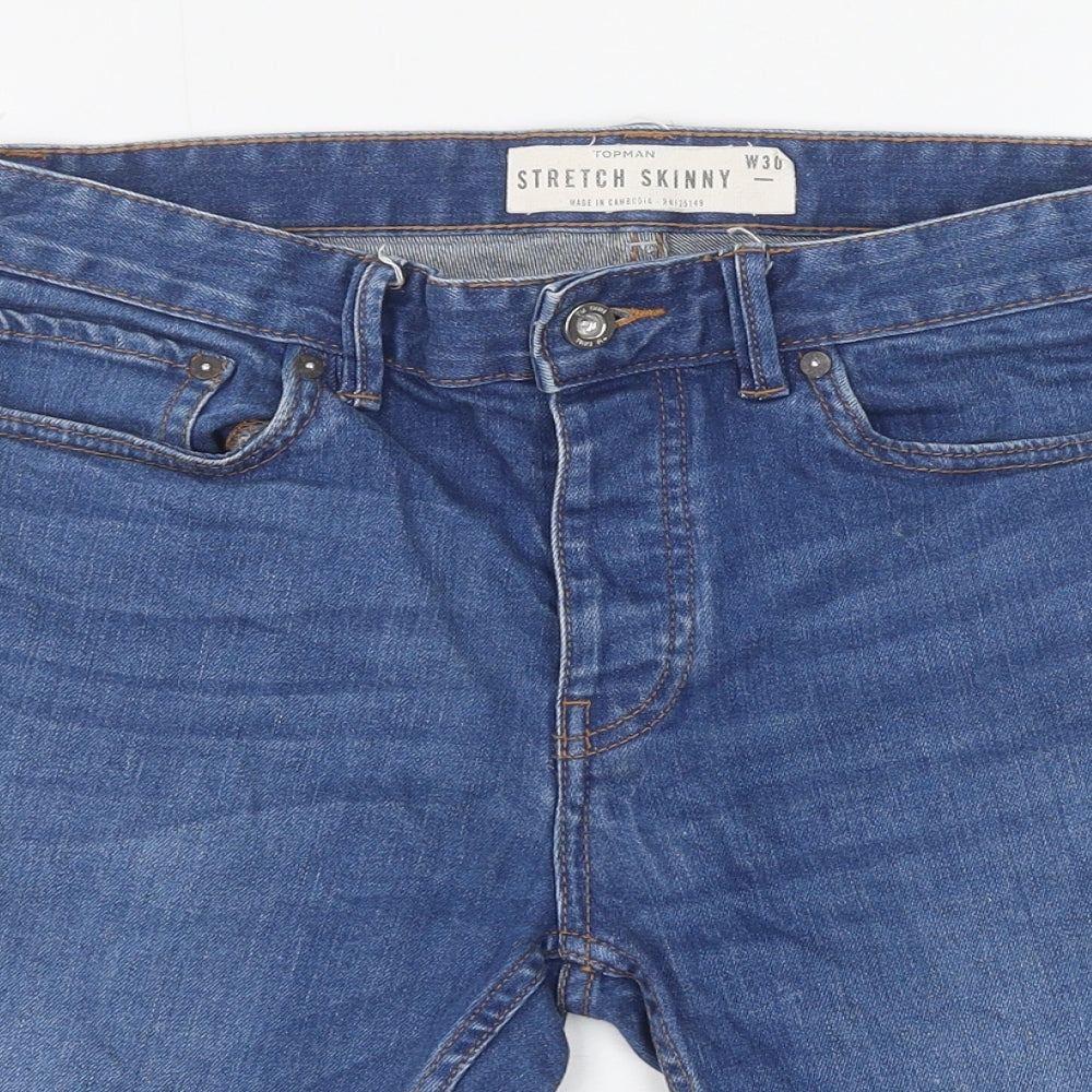 Topman Mens Blue Cotton Bermuda Shorts Size 30 in Regular Button