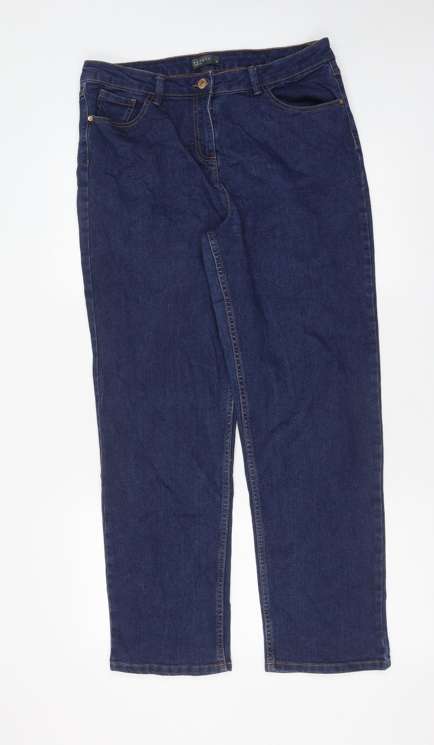 Papaya Womens Blue Cotton Straight Jeans Size 14 L28 in Regular Zip